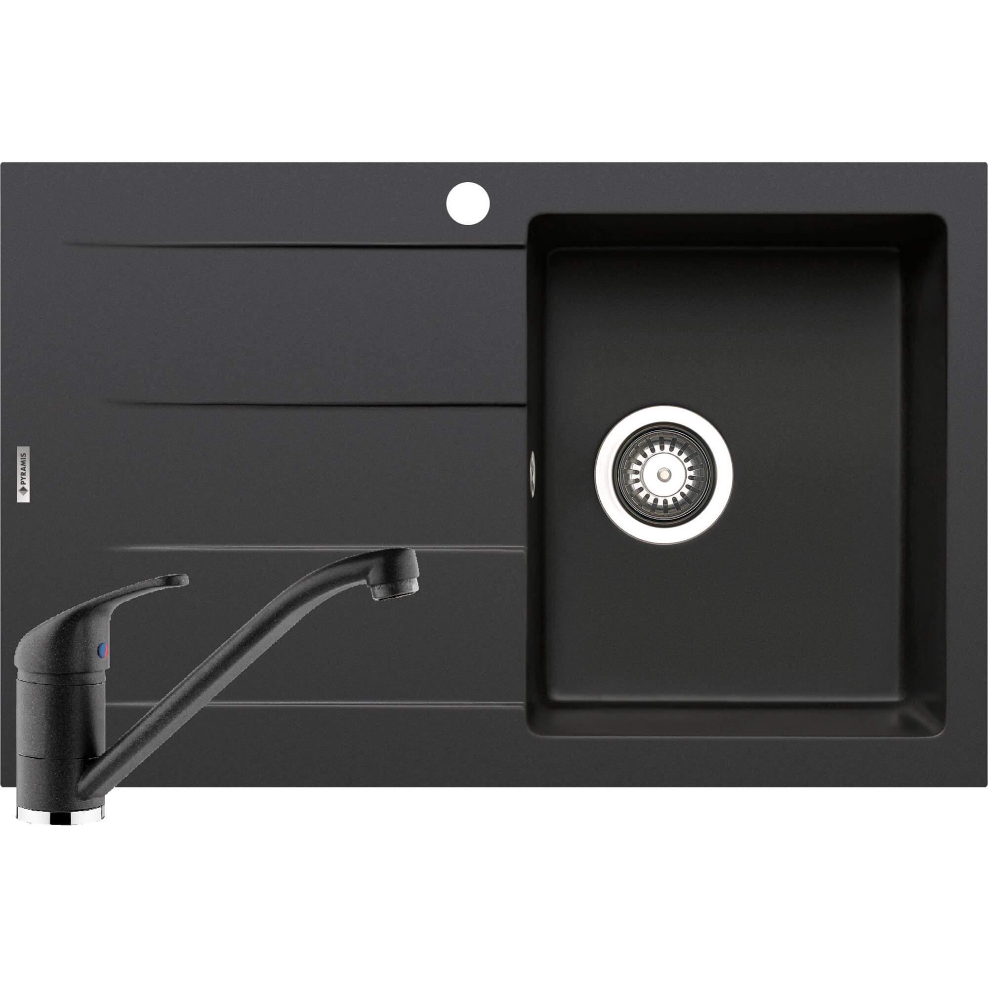 Pachet chiuveta pyragranite + Baterie Pyramis Premium Piera, 1B 1D DR, 790x500mm, adancime 190mm, Carbon