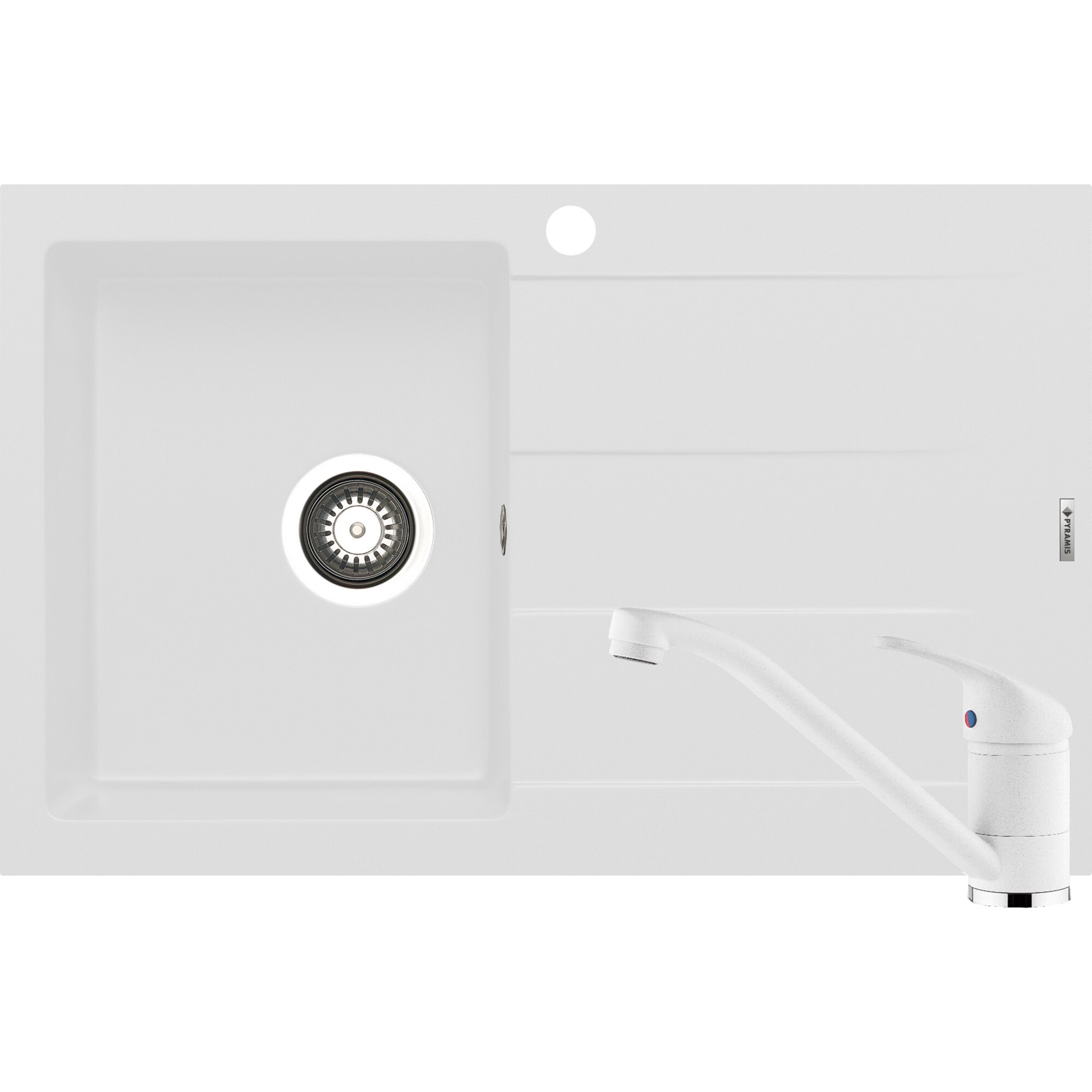 Pachet chiuveta pyragranite + Baterie Pyramis Premium Piera, 1B 1D ST, 790x500mm, adancime 190mm, Snow