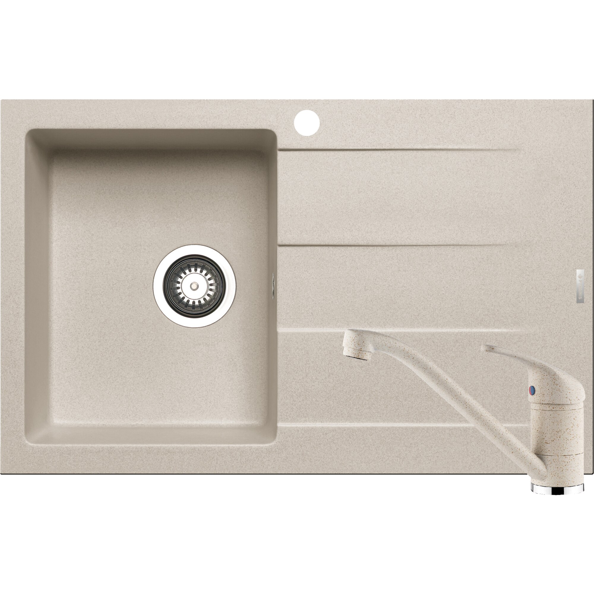 Pachet chiuveta pyragranite + Baterie Pyramis Premium Piera, 1B 1D ST, 790x500mm, adancime 190mm, Beige