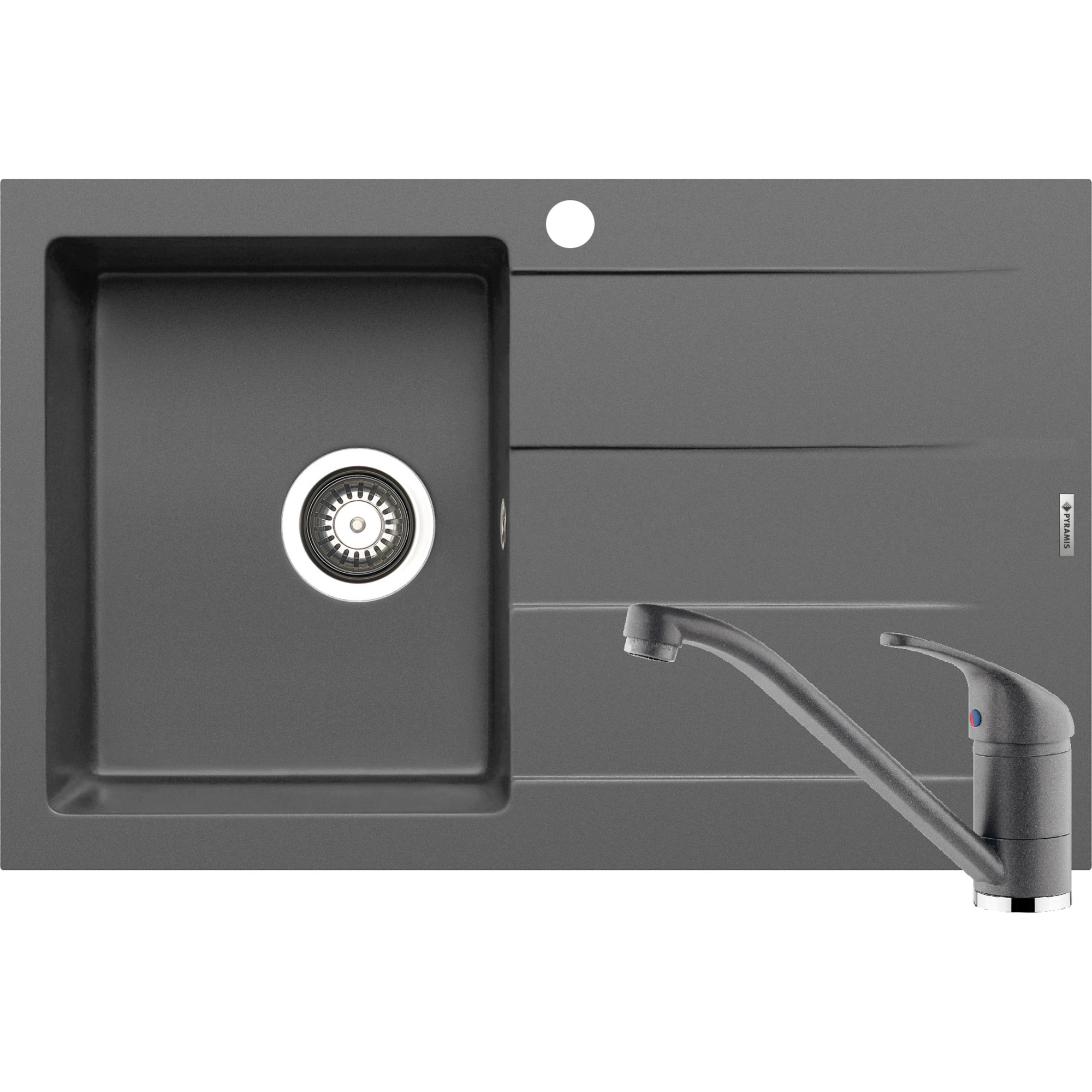 Pachet chiuveta pyragranite + Baterie Pyramis Premium Piera, 1B 1D ST, 790x500mm, adancime 190mm, Iron Grey