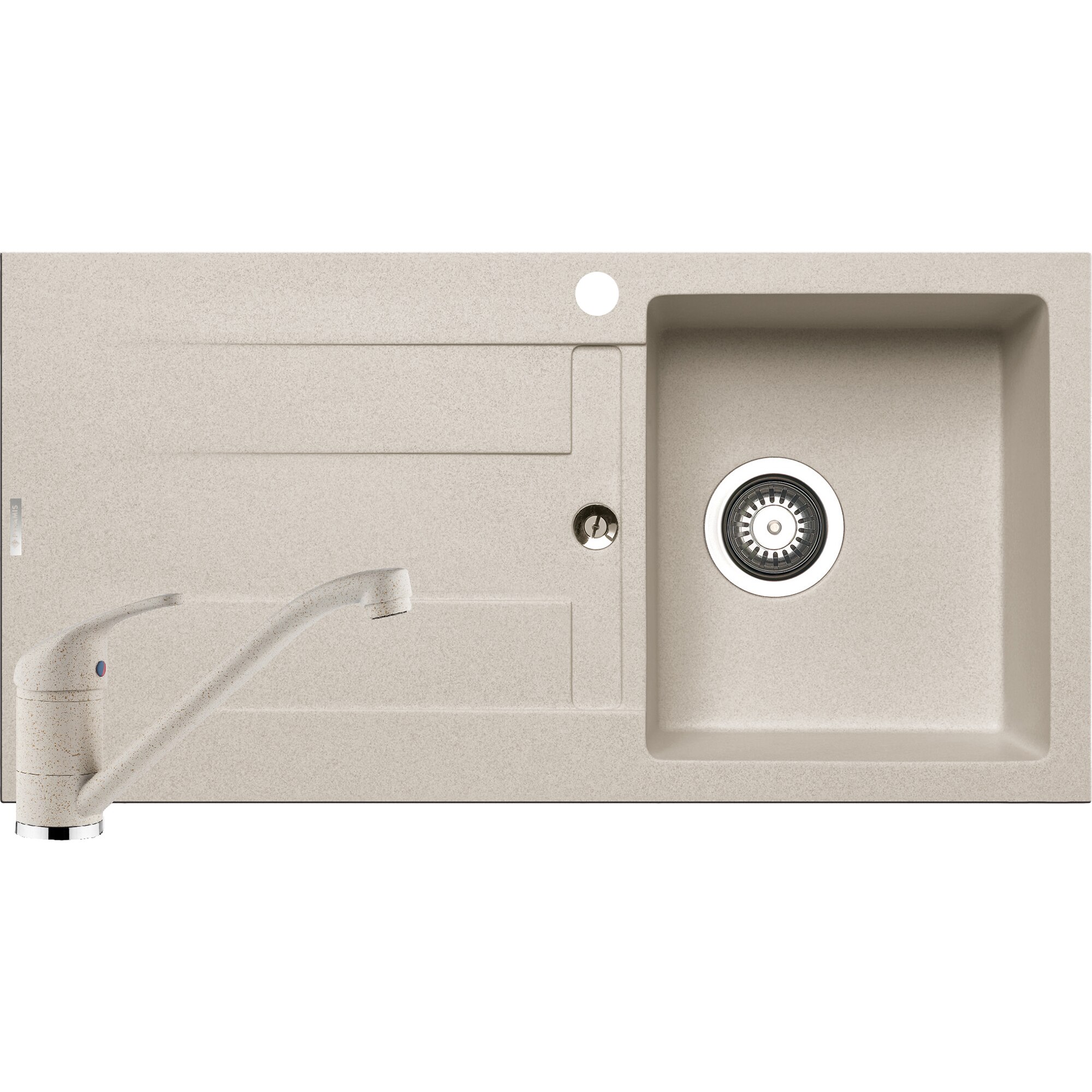 Pachet chiuveta pyragranite + Baterie Pyramis Premium Piera, 1B 1D DR, 860x435mm, adancime 195mm, Beige