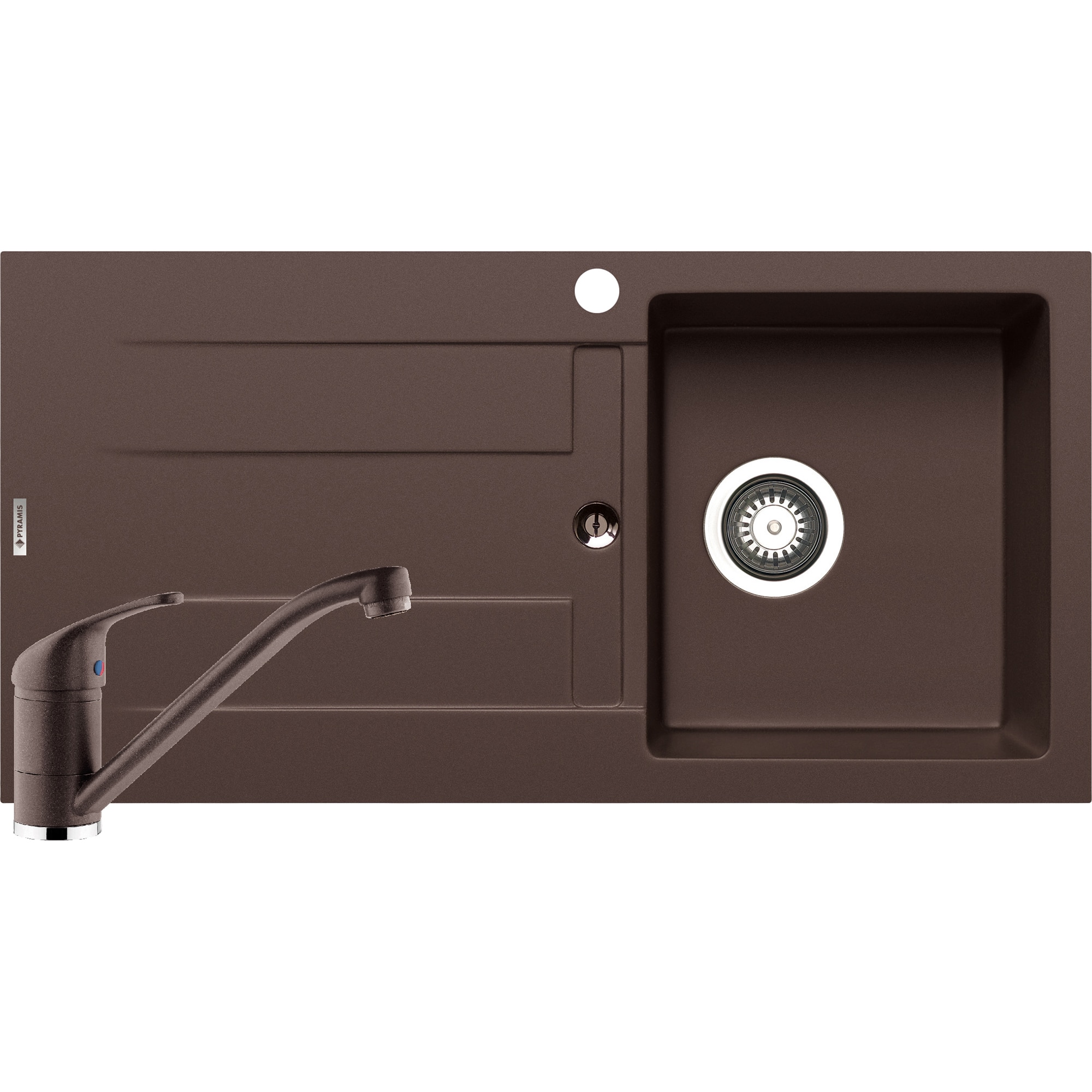 Pachet chiuveta pyragranite + Baterie Pyramis Premium Piera, 1B 1D DR, 860x435mm, adancime 195mm, Chocolate
