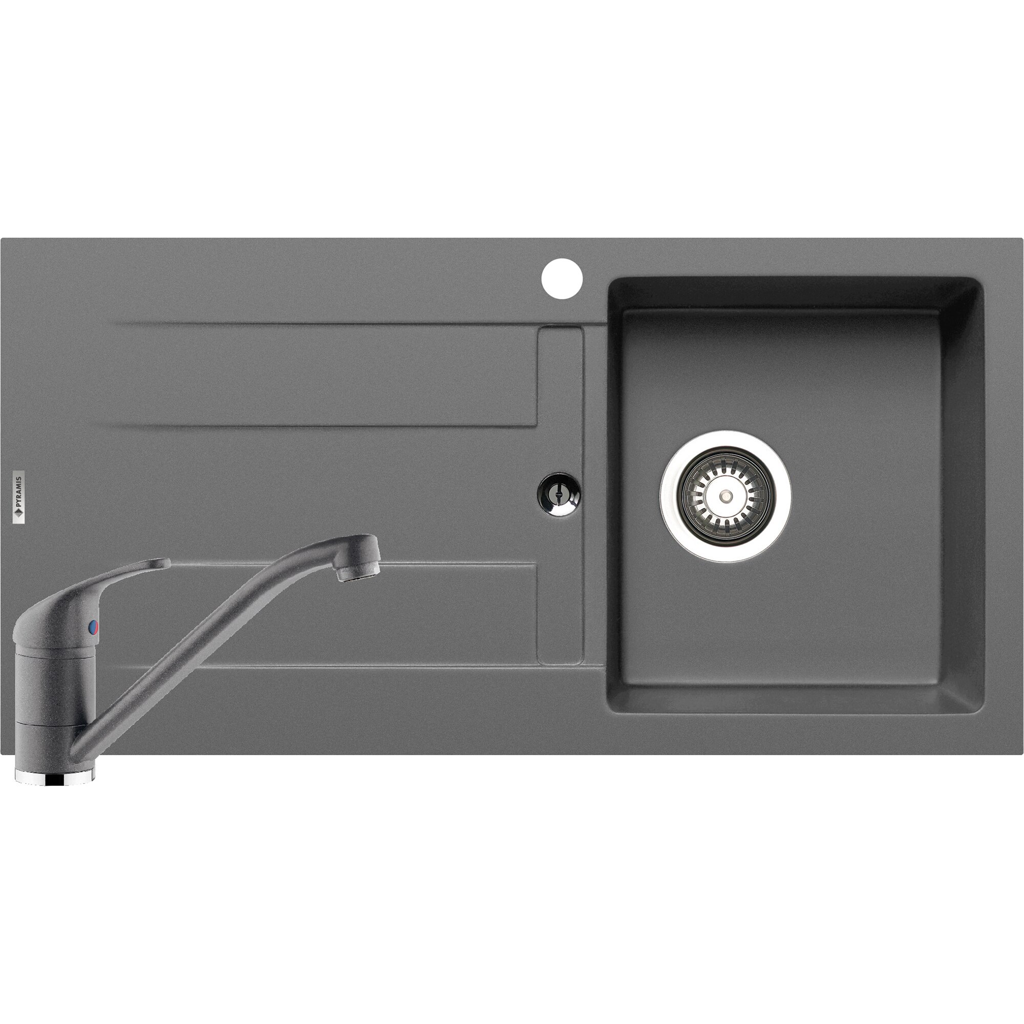 Pachet chiuveta pyragranite + Baterie Pyramis Premium Piera, 1B 1D DR, 860x435mm, adancime 195mm, Iron Grey