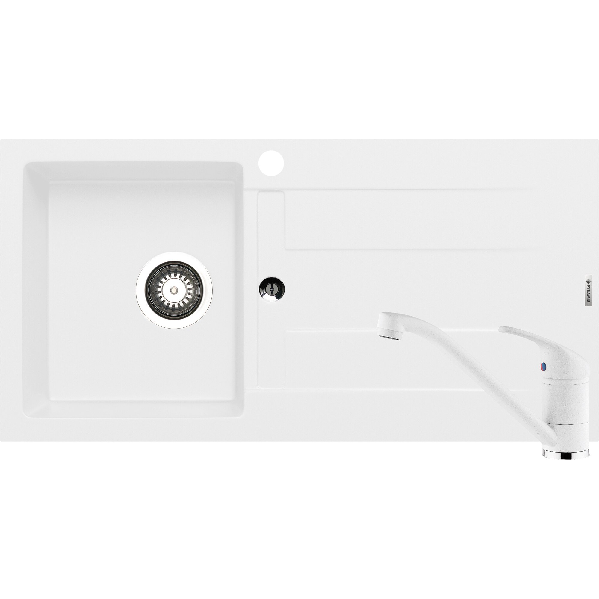 Pachet chiuveta pyragranite + Baterie Pyramis Premium Piera, 1B 1D ST, 860x435mm, adancime 195mm, Snow