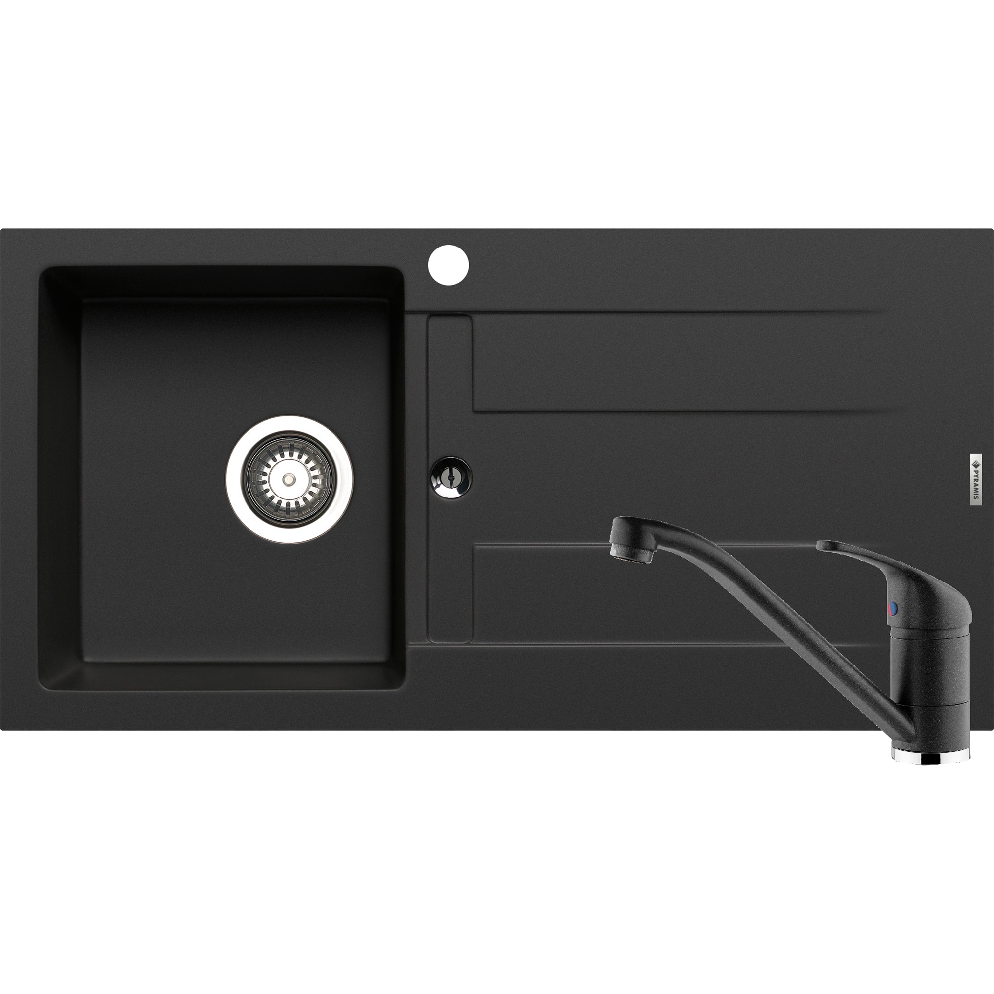 Pachet chiuveta pyragranite + Baterie Pyramis Premium Piera, 1B 1D ST, 860x435mm, adancime 195mm, Carbon