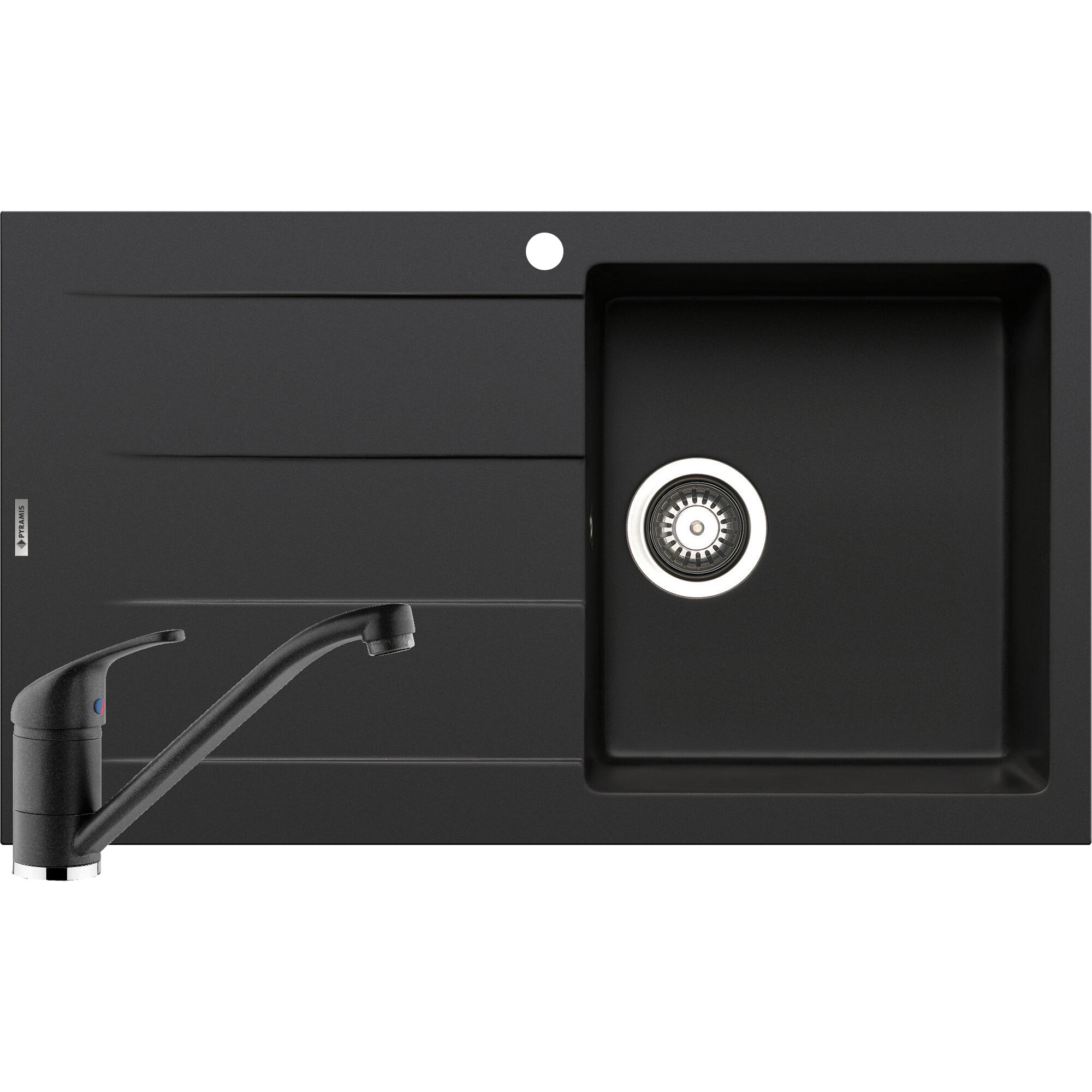 Pachet chiuveta pyragranite + Baterie Pyramis Premium Piera, 1B 1D DR, 860x500mm, adancime 190mm, Carbon