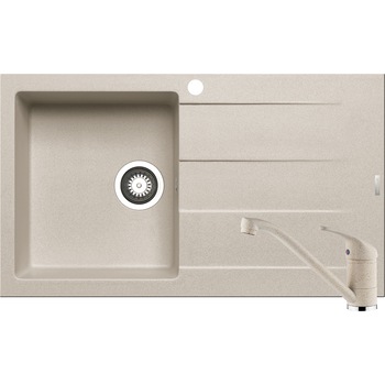 Pachet chiuveta pyragranite + Baterie Pyramis Premium Piera, 1B 1D ST, 860x500mm, adancime 190mm, Beige Pachet chiuveta pyragranite + Baterie Pyramis Premium Piera, 1B 1D ST, 860x500mm, adancime 190mm, Beige