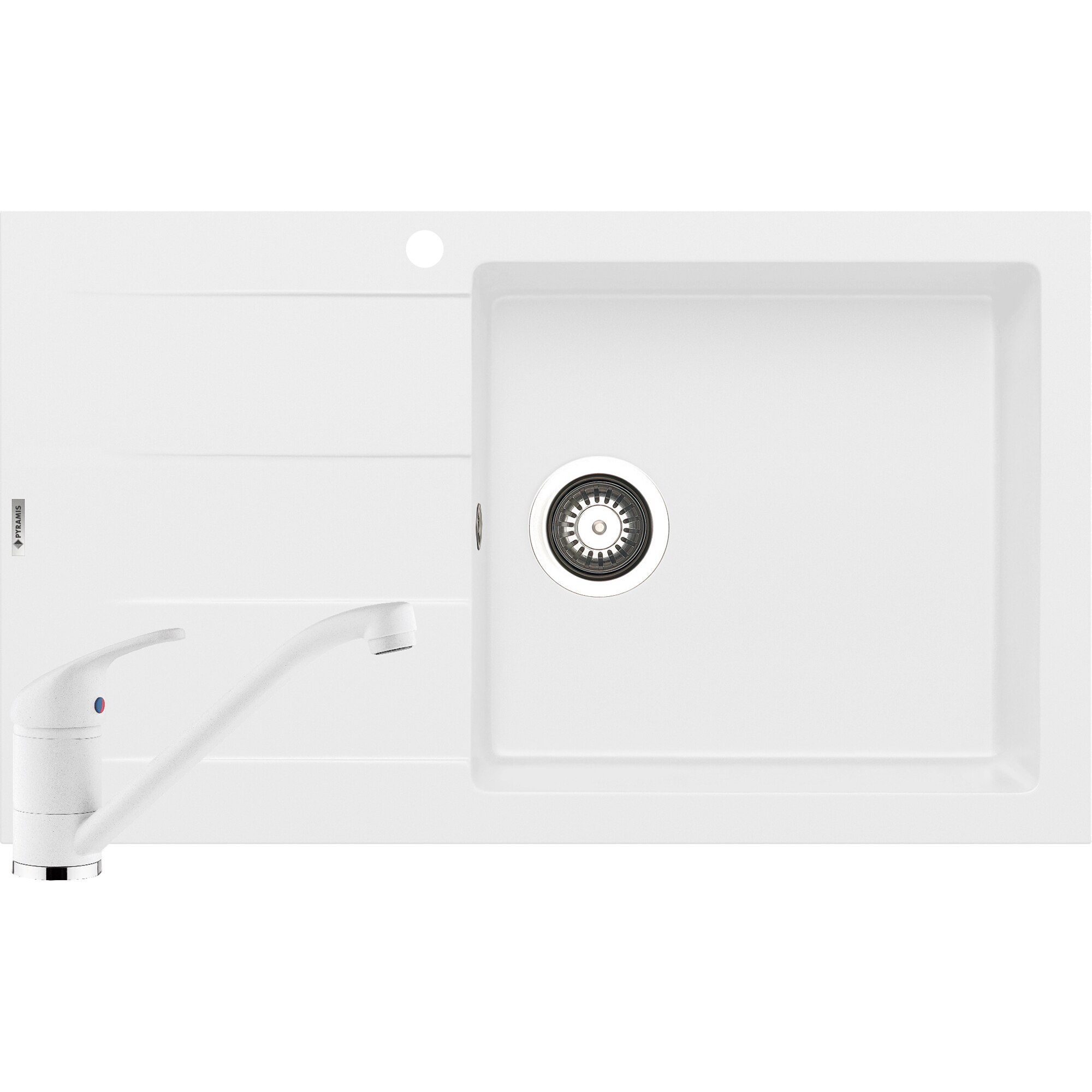 Pachet chiuveta pyragranite + Baterie Pyramis Premium Piera Plus, 1B 1D DR, 860x500mm, adancime 195mm, Snow