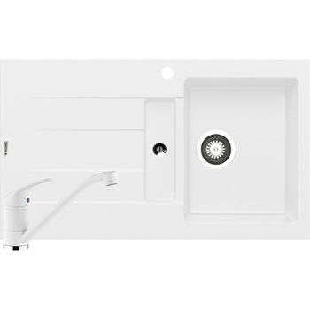 Pachet chiuveta pyragranite + Baterie Pyramis Premium Piera, 1 1/4B 1D DR, 860x500mm, adancime 66-186mm, Snow Pachet chiuveta pyragranite + Baterie Pyramis Premium Piera, 1 1/4B 1D DR, 860x500mm, adancime 66-186mm, Snow