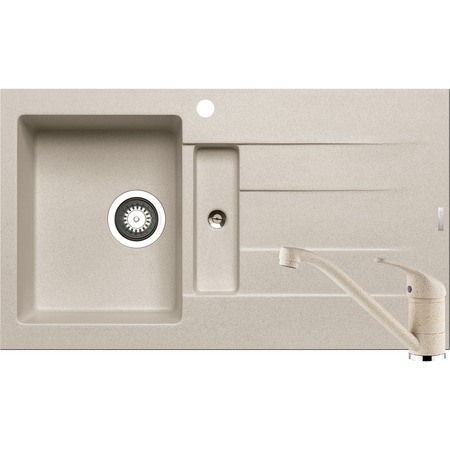 Pachet chiuveta pyragranite + Baterie Pyramis Premium Piera, 1 1/4B 1D ST, 860x500mm, adancime 66-186mm, Beige