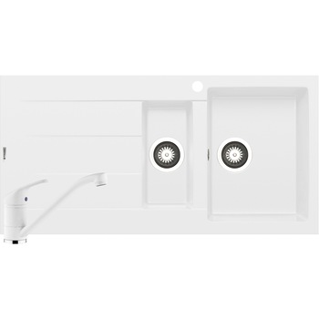 Pachet chiuveta pyragranite + Baterie Pyramis Premium Piera, 1 1/2B 1D DR, 1000x500mm, adancnime 150-190mm, Snow Pachet chiuveta pyragranite + Baterie Pyramis Premium Piera, 1 1/2B 1D DR, 1000x500mm, adancnime 150-190mm, Snow