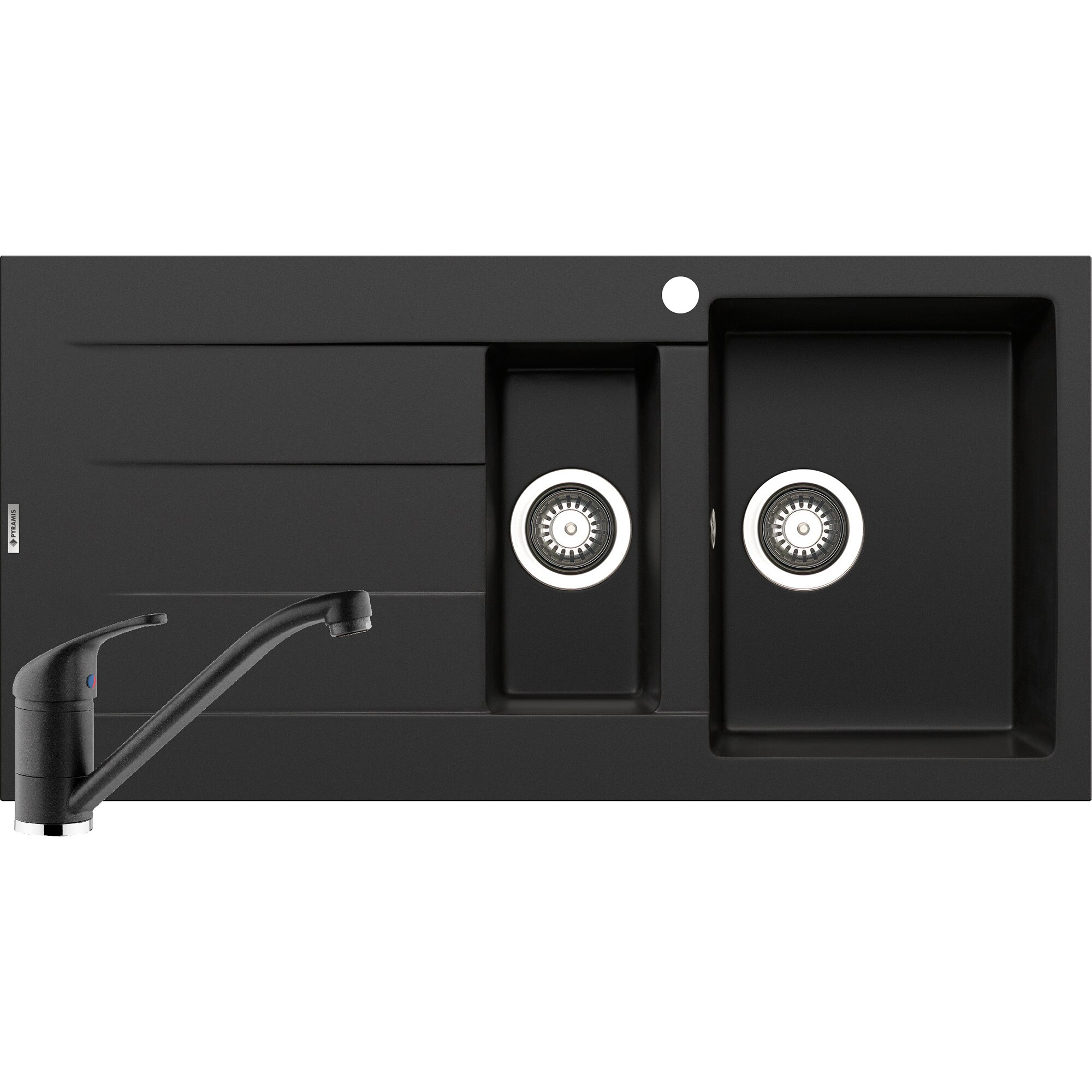 Pachet chiuveta pyragranite + Baterie Pyramis Premium Piera, 1 1/2B 1D DR, 1000x500mm, adancime 150-190mm, Carbon