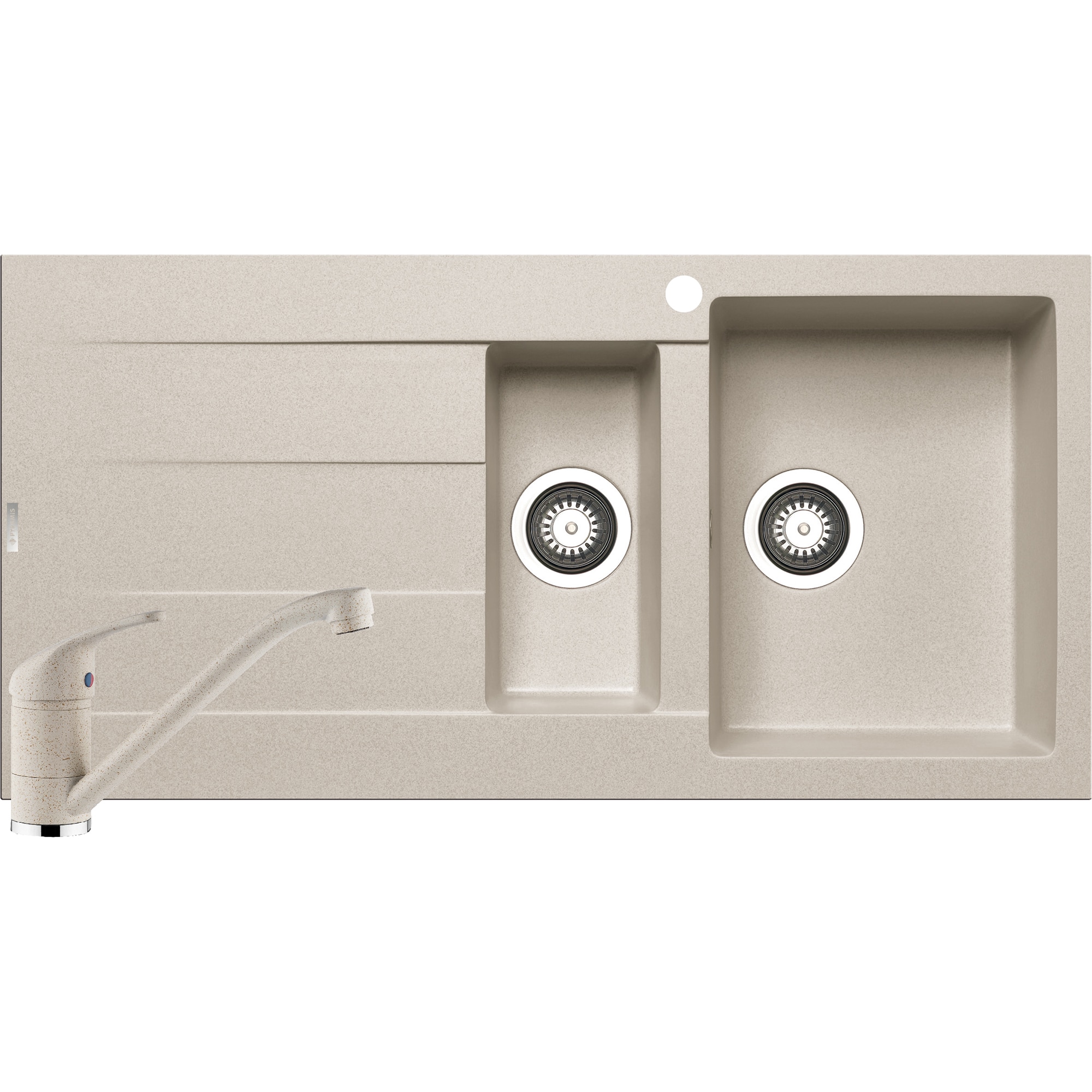 Pachet chiuveta pyragranite + Baterie Pyramis Premium Piera, 1 1/2B 1D DR, 1000x500mm, adancime 150-190mm, Beige