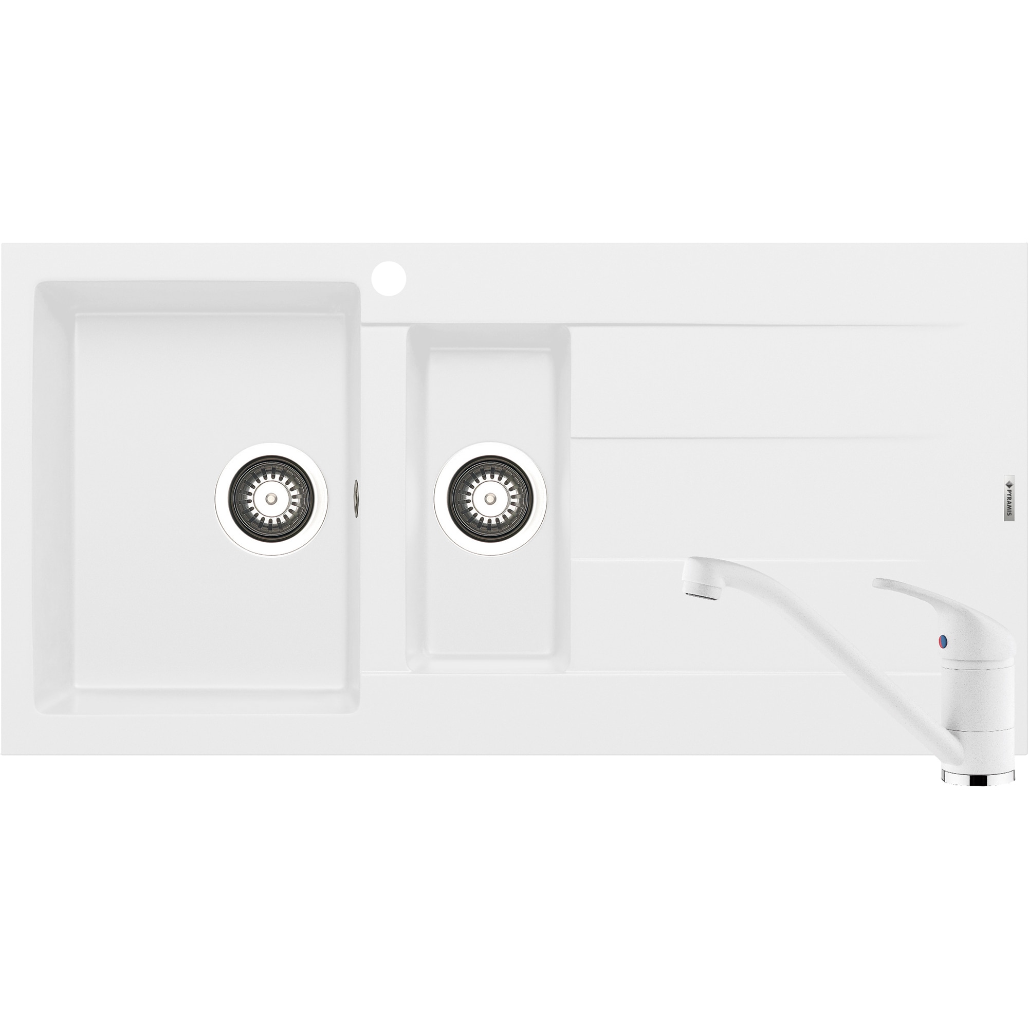 Pachet chiuveta pyragranite + Baterie Pyramis Premium Piera, 1 1/2B 1D ST, 1000x500mm, adancime 150-1900mm, Snow