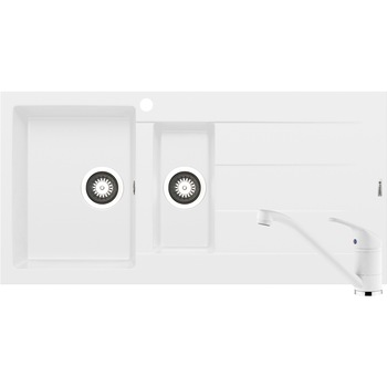 Pachet chiuveta pyragranite + Baterie Pyramis Premium Piera, 1 1/2B 1D ST, 1000x500mm, adancime 150-1900mm, Snow Pachet chiuveta pyragranite + Baterie Pyramis Premium Piera, 1 1/2B 1D ST, 1000x500mm, adancime 150-1900mm, Snow