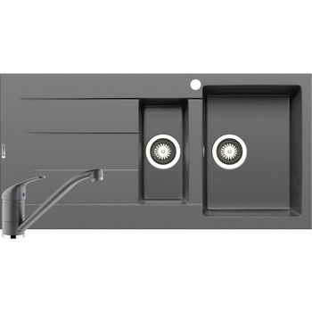 Pachet chiuveta pyragranite + Baterie Pyramis Premium Piera, 1 1/2B 1D DR, 1000x500mm, adancime 150-190mm, Iron Grey Pachet chiuveta pyragranite + Baterie Pyramis Premium Piera, 1 1/2B 1D DR, 1000x500mm, adancime 150-190mm, Iron Grey