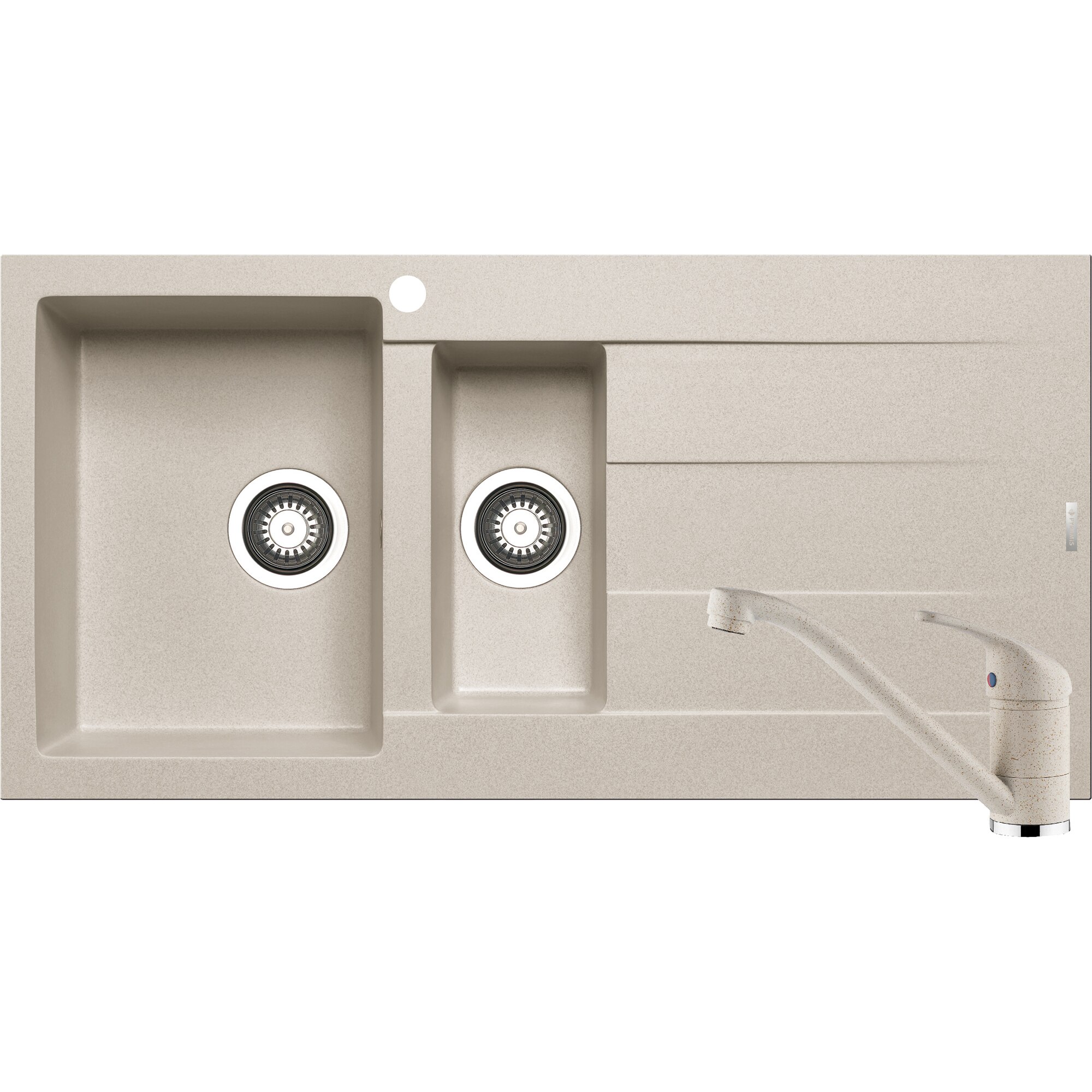 Pachet chiuveta pyragranite + Baterie Pyramis Premium Piera, 1 1/2B 1D ST, 1000x500mm, adancime 150-190mm, Beige