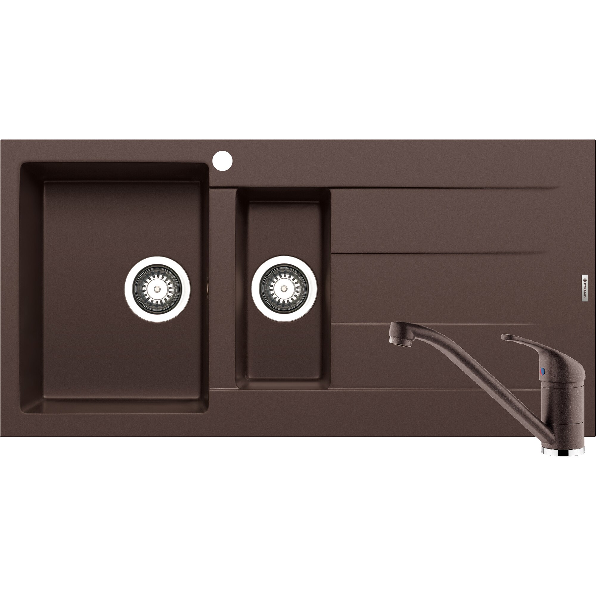 Pachet chiuveta pyragranite + Baterie Pyramis Premium Piera, 1 1/2B 1D ST, 1000x500mm, adancime 150-190mm, Chocolate