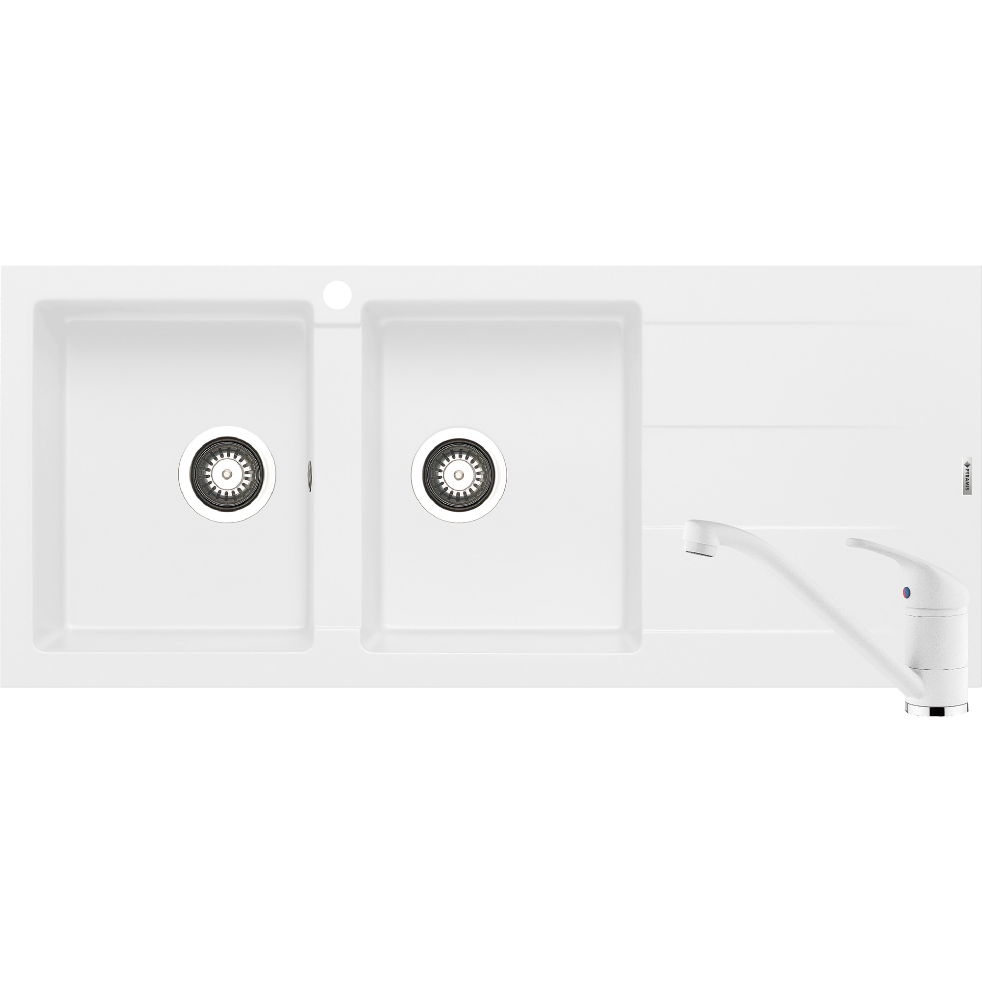 Pachet chiuveta pyragranite + Baterie Pyramis Premium Piera, 2B 1D ST, 1160x500mm, adancime 195mm, Snow