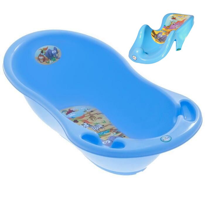 Set cadita copii Safari Albastru 102 cm cu senzor de temperatura + suport anatomic cadita