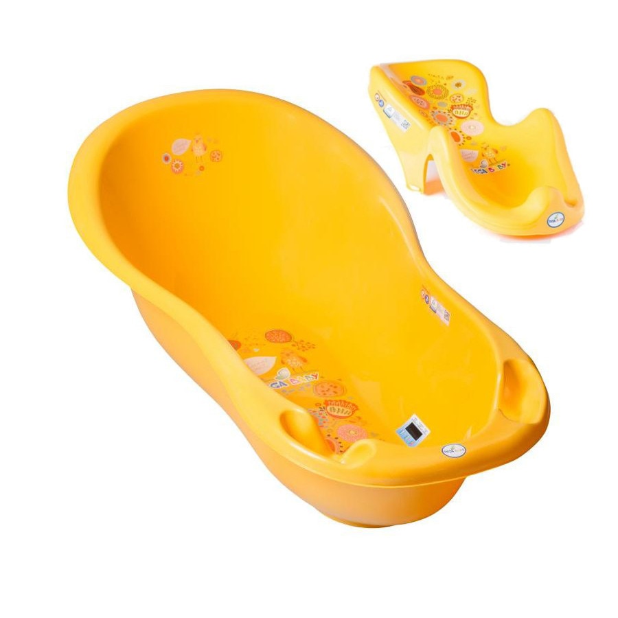 Set cadita copii Folk Galben 102 cm cu senzor de temperatura + suport anatomic cadita