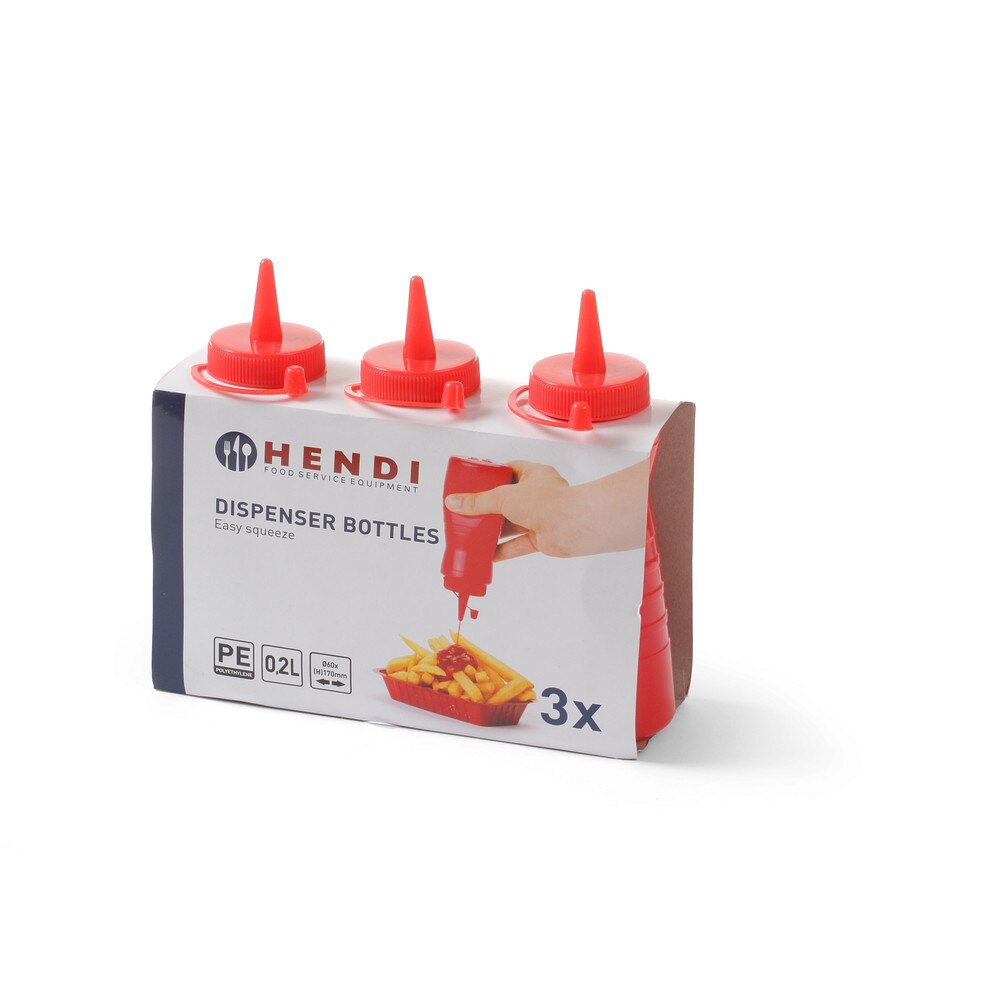 Set de 3 dispensere 0,35 lt, polietilena, rosu, 55x(H)205 mm, Hendi