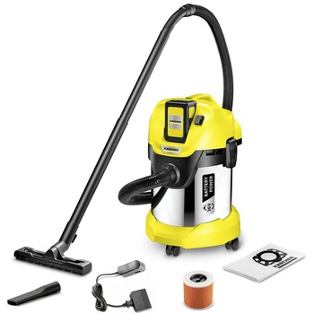 Aspirator umed/uscat Karcher WD 3 Battery Premium , 300W, 36V, 2.5Ah, 17l, Otel inoxidabil