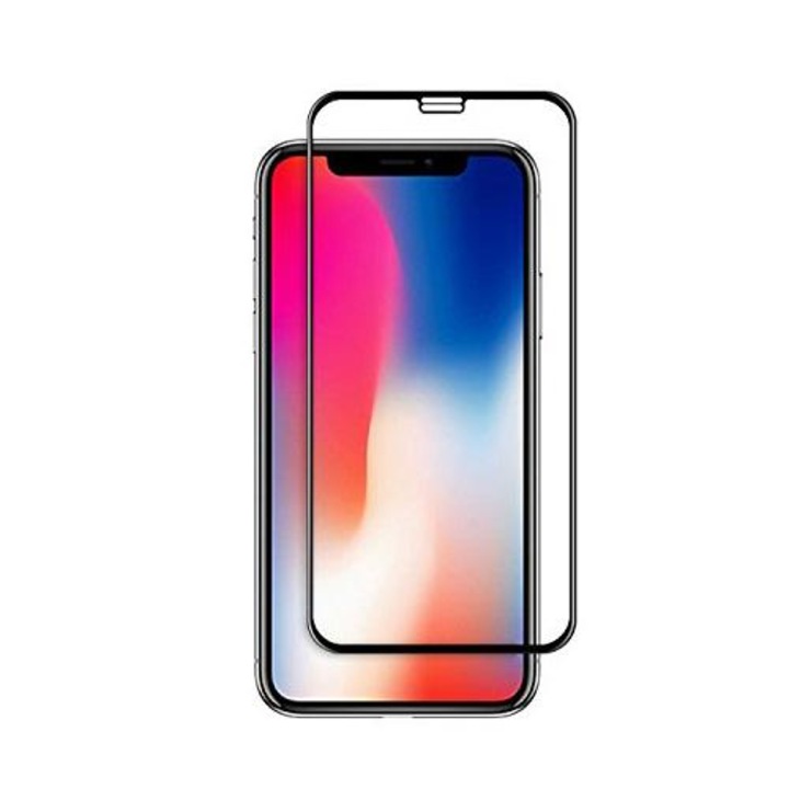 Apple iPhone X kompatibilis védőfólia, Apple iPhone XS 5D kompatibilis, fekete 5D biztonságos üvegfólia, TELJES KÉPERNYŐ, Edzett üveg, teljes felületen ragad, Ütésálló - fordítva