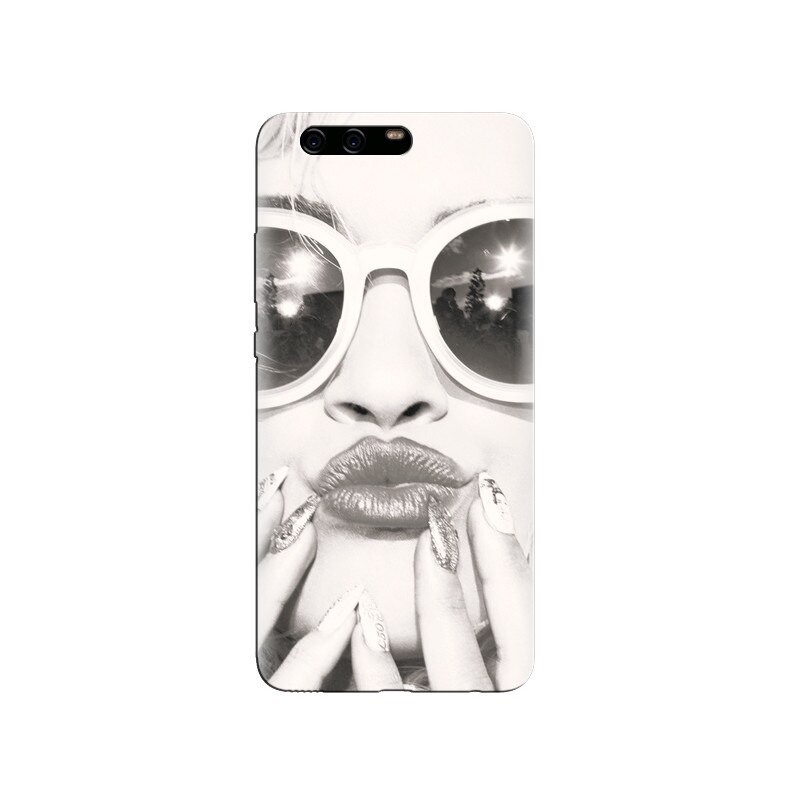 Husa Huawei P10 Black And White Portrait Blonde Model In Fashion Sunglasses