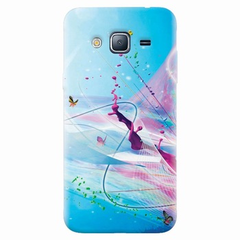 Husa silicon pentru Samsung Galaxy J7 2015, Artistic Paint Splash Purple Butterflies Husa silicon pentru Samsung Galaxy J7 2015, Artistic Paint Splash Purple Butterflies