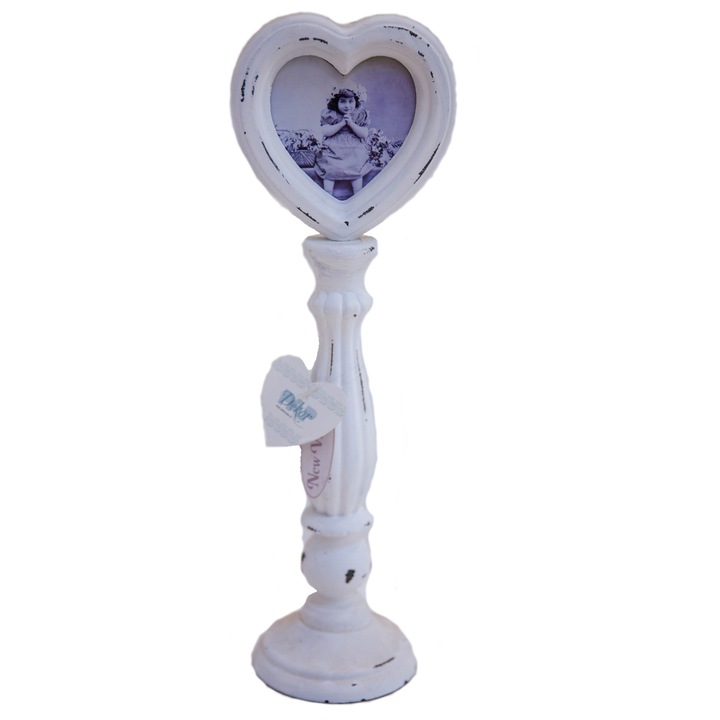 Rama foto in forma de inima, ART FLOWER HOUSE, Alb, Vintage, 40 cm