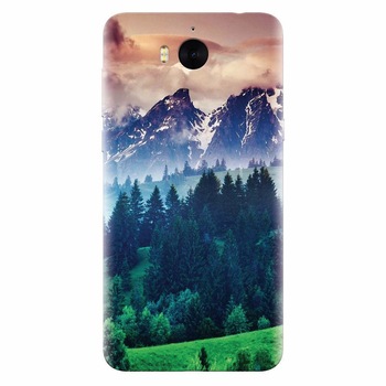 Husa silicon pentru Huawei Y5 2017, Forest Hills Snowy Mountains And Sunset Clouds Husa silicon pentru Huawei Y5 2017, Forest Hills Snowy Mountains And Sunset Clouds