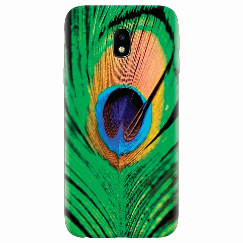 Husa silicon pentru Samsung Galaxy J7 2017, Peacock Feather Green Blue