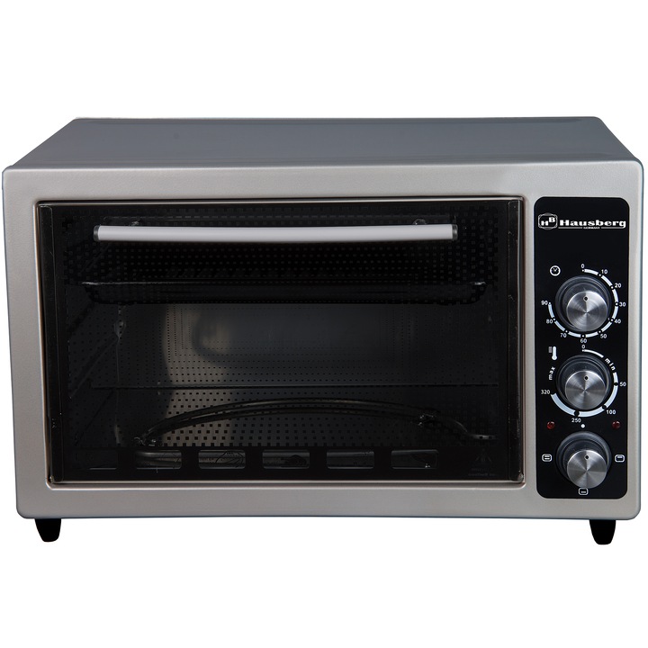 Електрическа фурна Hausberg HB 9025 G, 1400W, 38 л, Термостат, Квадратна, Сива