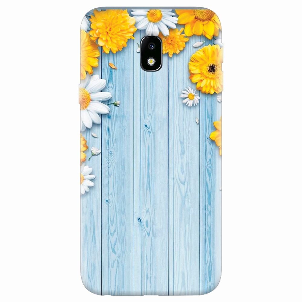 Husa silicon pentru Samsung Galaxy J7 2017, Sunflower On Blue Wood