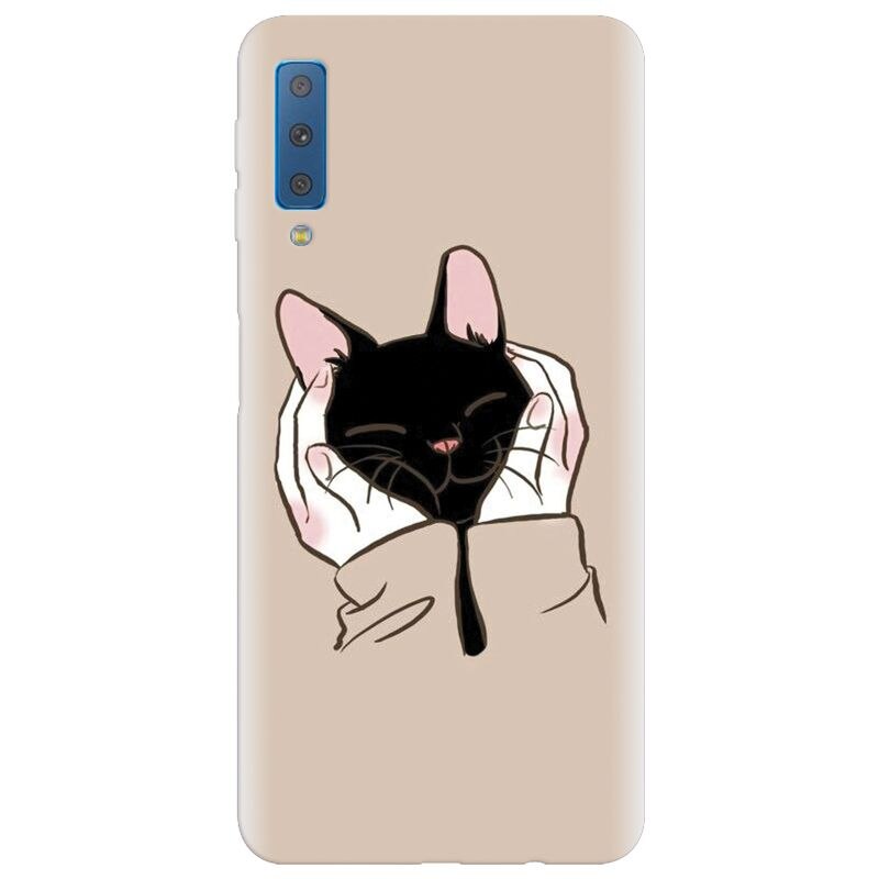 Husa silicon pentru Samsung Galaxy A7 2018, Th Black Cat In Hands