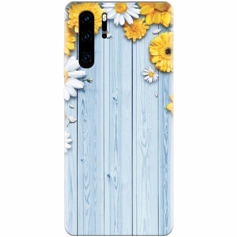 Husa silicon pentru Huawei P30 Pro, Sunflower On Blue Wood