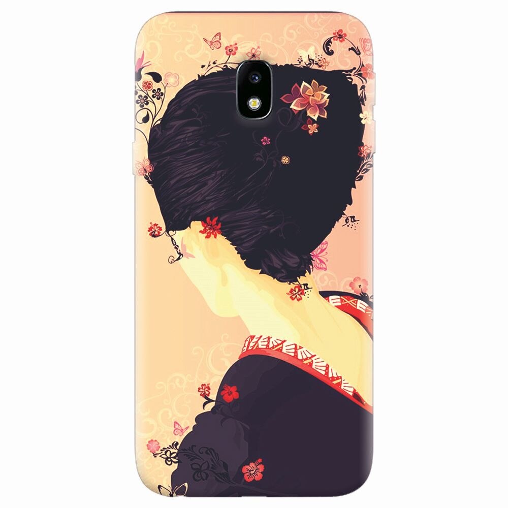 Husa silicon pentru Samsung Galaxy J7 Pro 2017, Japanese Geisha Illustration Cherry Blossom