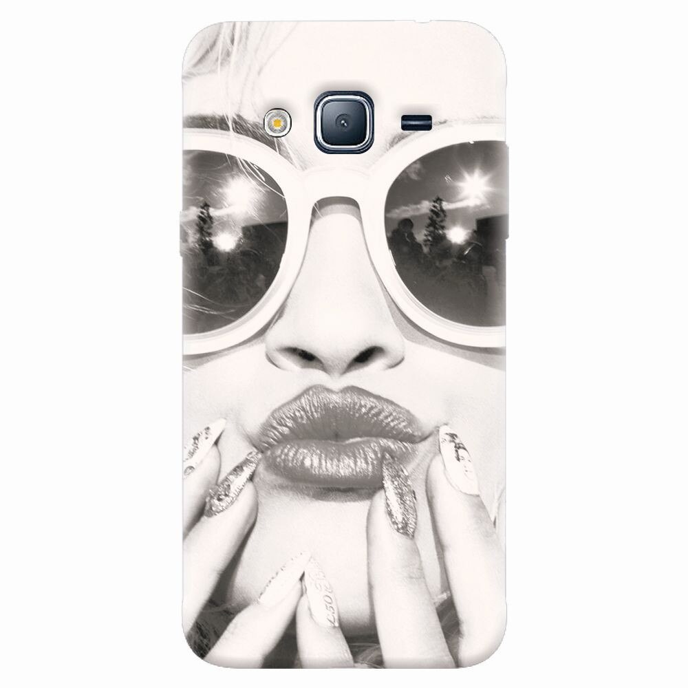 Husa silicon pentru Samsung Galaxy J7 2015, Black And White Portrait Blonde Model In Fashion Sunglasses