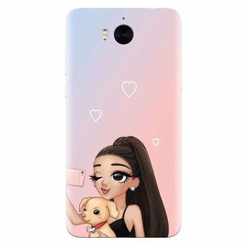 Husa silicon pentru Huawei Y6 2017, Selfie With Sweet Dog Husa silicon pentru Huawei Y6 2017, Selfie With Sweet Dog