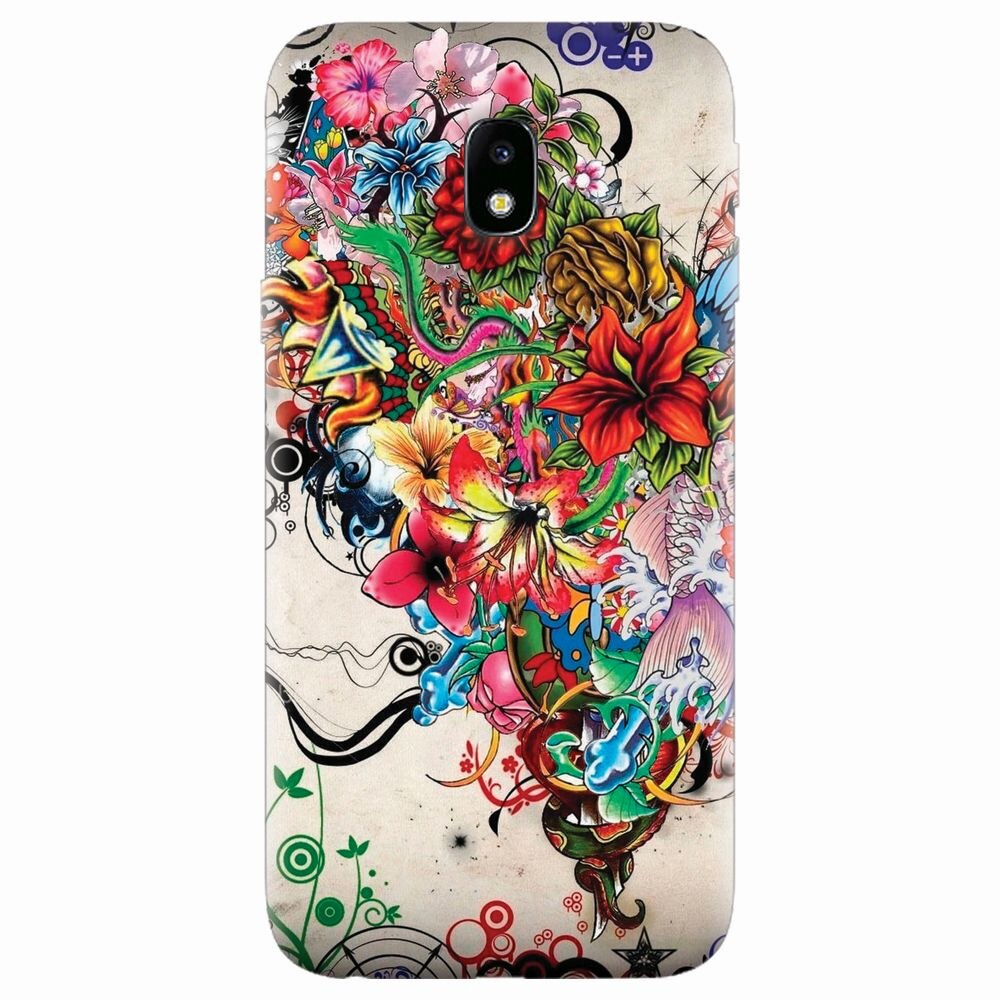 Husa silicon pentru Samsung Galaxy J7 2017, Abstract Flowers Tattoo Illustration