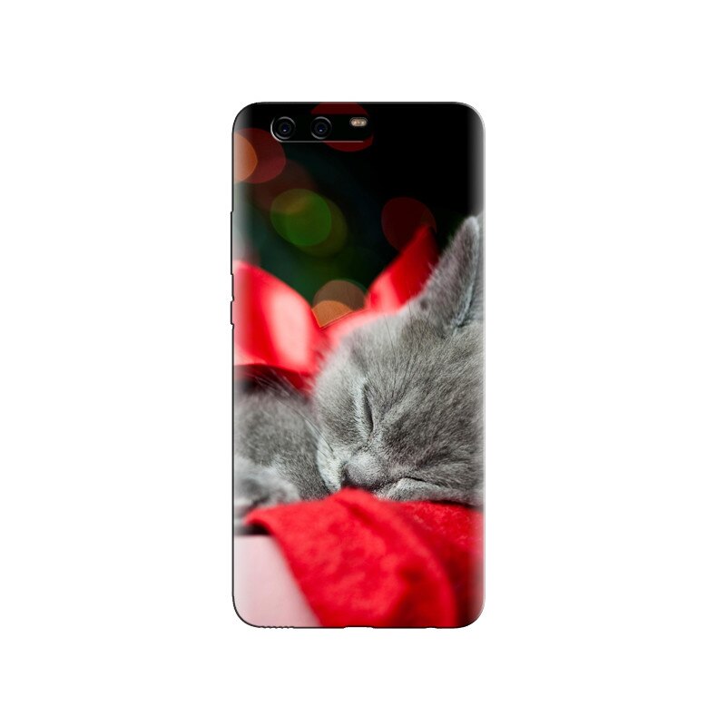 Husa Huawei P10 PLUS Grey Kitten Red Ribbon Christmas Present Bokeh