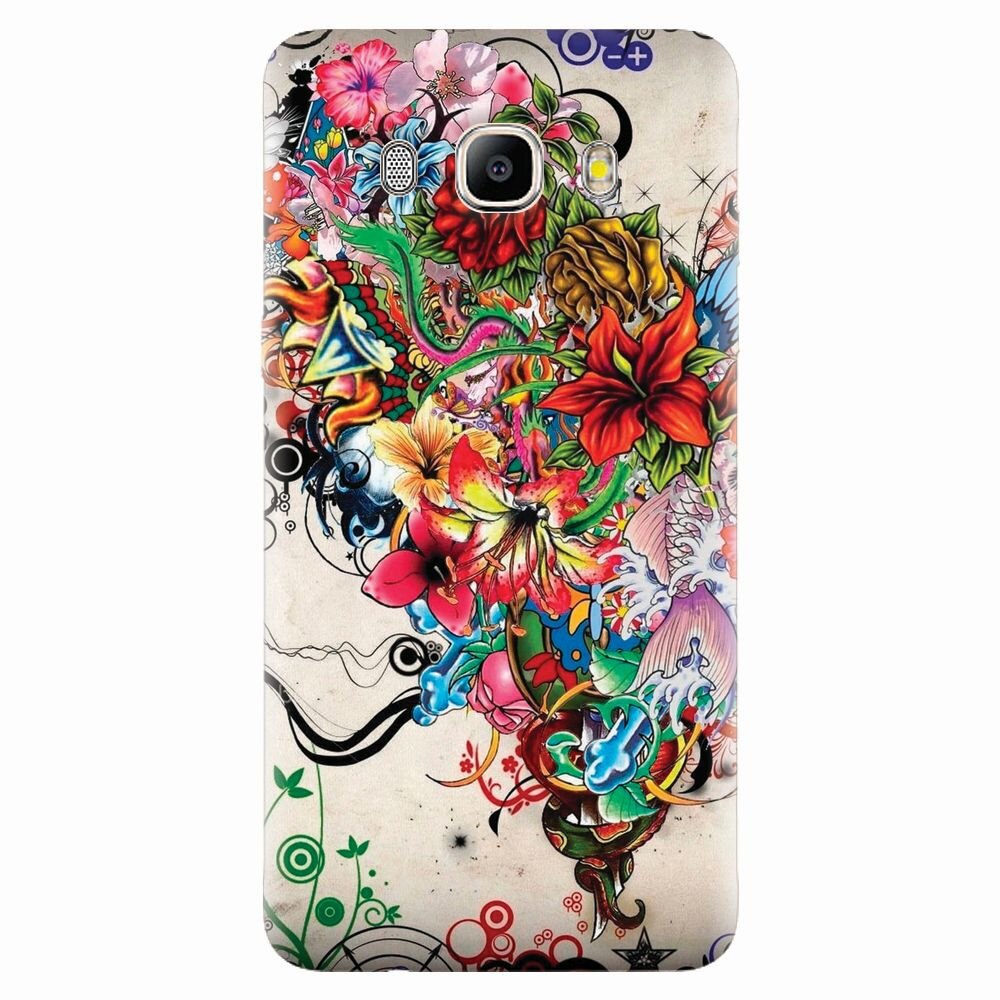 Husa silicon pentru Samsung Galaxy J7 2016, Abstract Flowers Tattoo Illustration