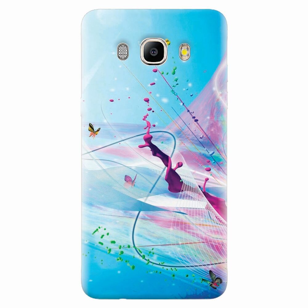 Husa silicon pentru Samsung Galaxy J7 2016, Artistic Paint Splash Purple Butterflies