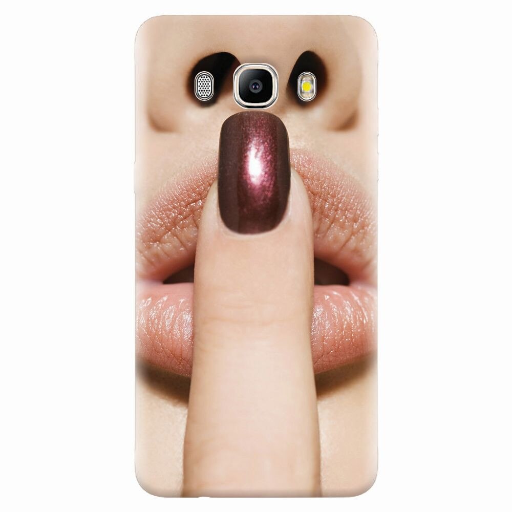 Husa silicon pentru Samsung Galaxy J7 2016, Finger Purple Nailpolish Girl Lips
