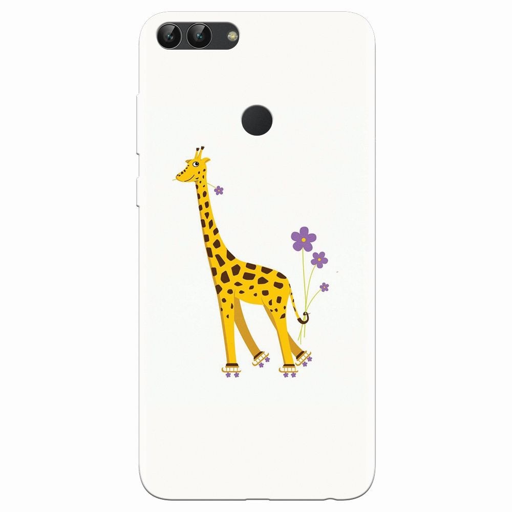 Husa silicon pentru Huawei P Smart, Rollerskating Girafe Illustration