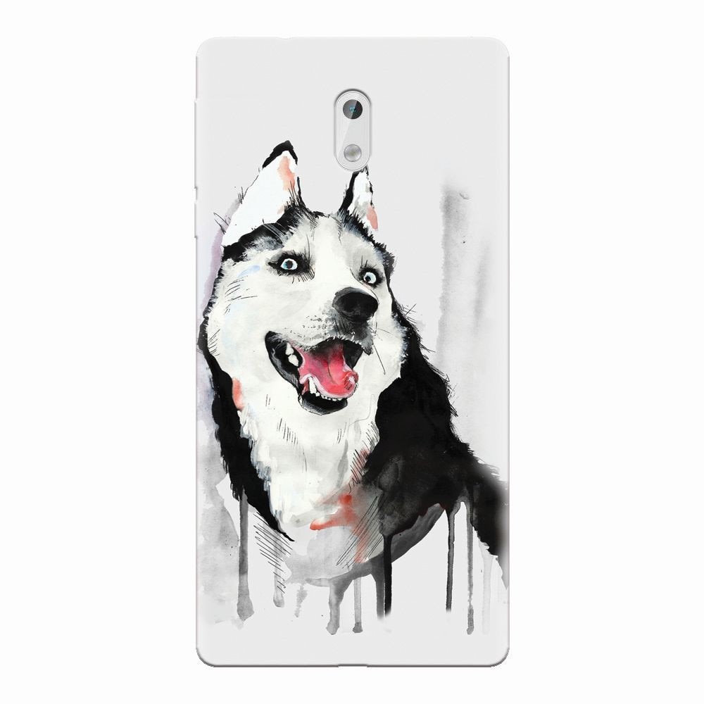 Husa silicon pentru Nokia 3, Husky Dog Watercolor Illustration