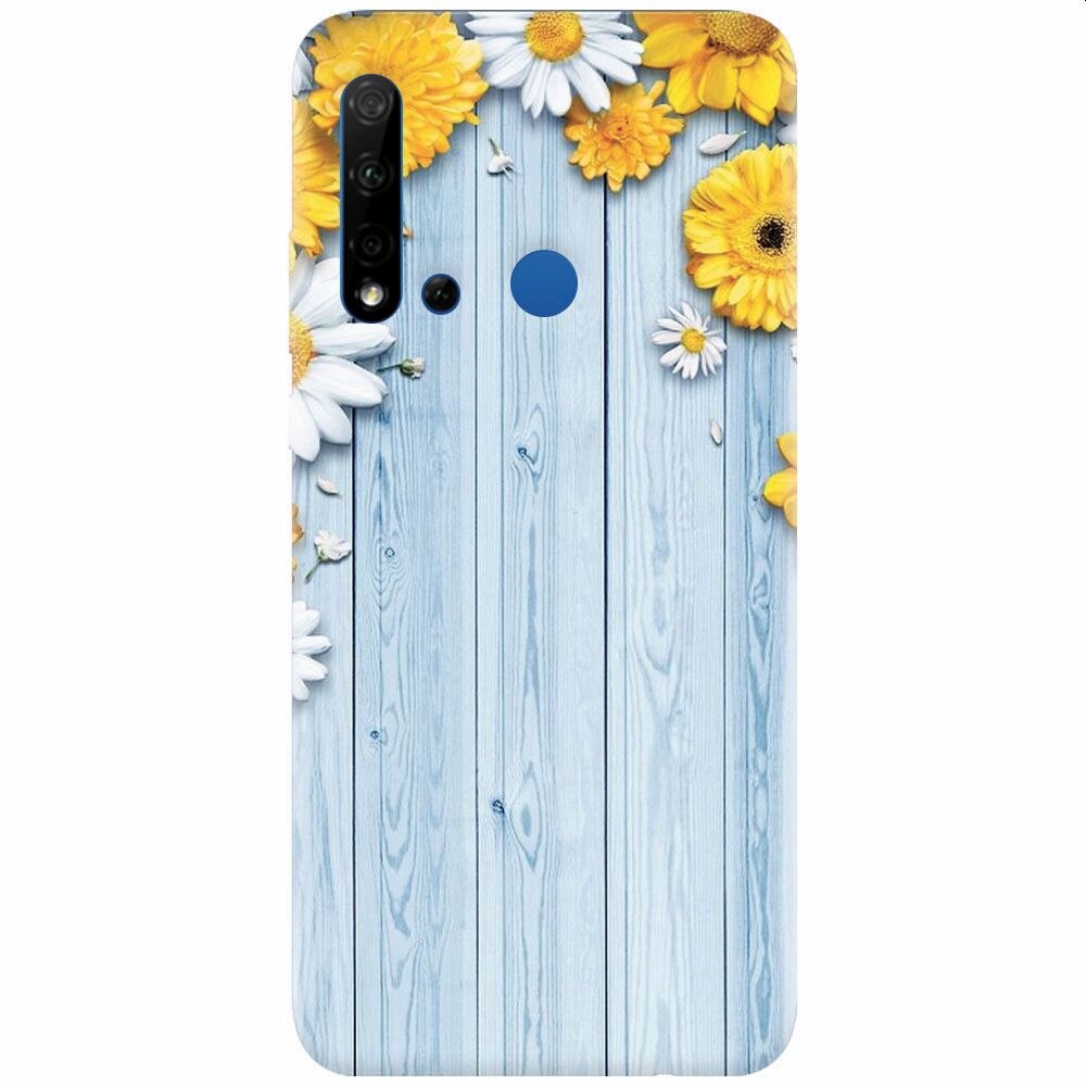 Husa silicon pentru Huawei P20 Lite (2019), Sunflower On Blue Wood