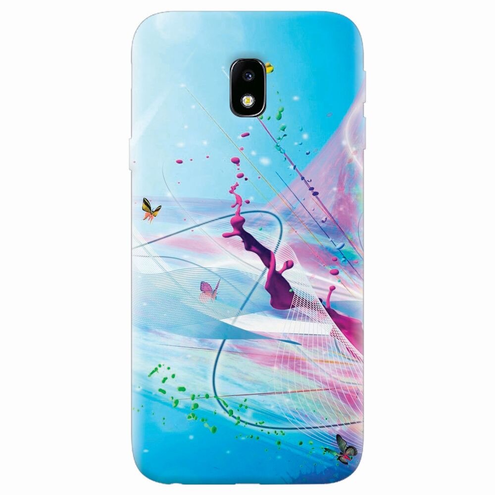 Husa silicon pentru Samsung Galaxy J7 Pro 2017, Artistic Paint Splash Purple Butterflies
