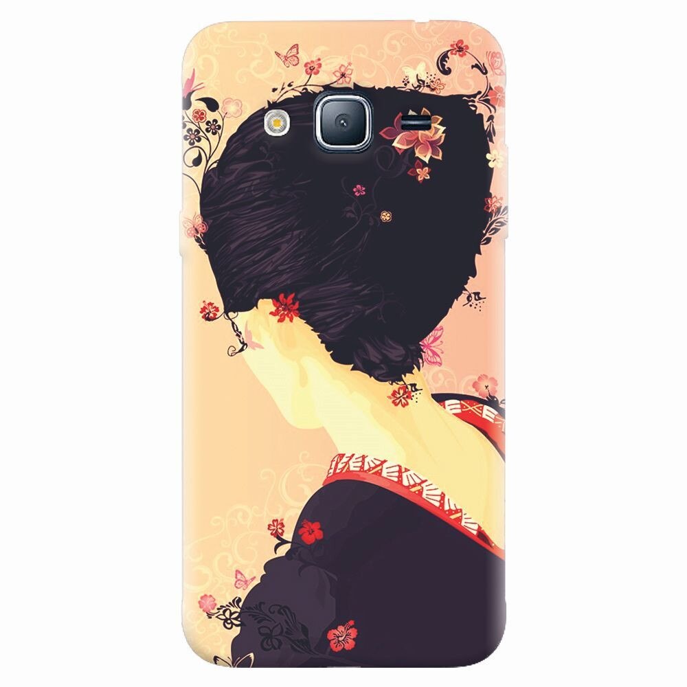 Husa silicon pentru Samsung Galaxy J7 2015, Japanese Geisha Illustration Cherry Blossom